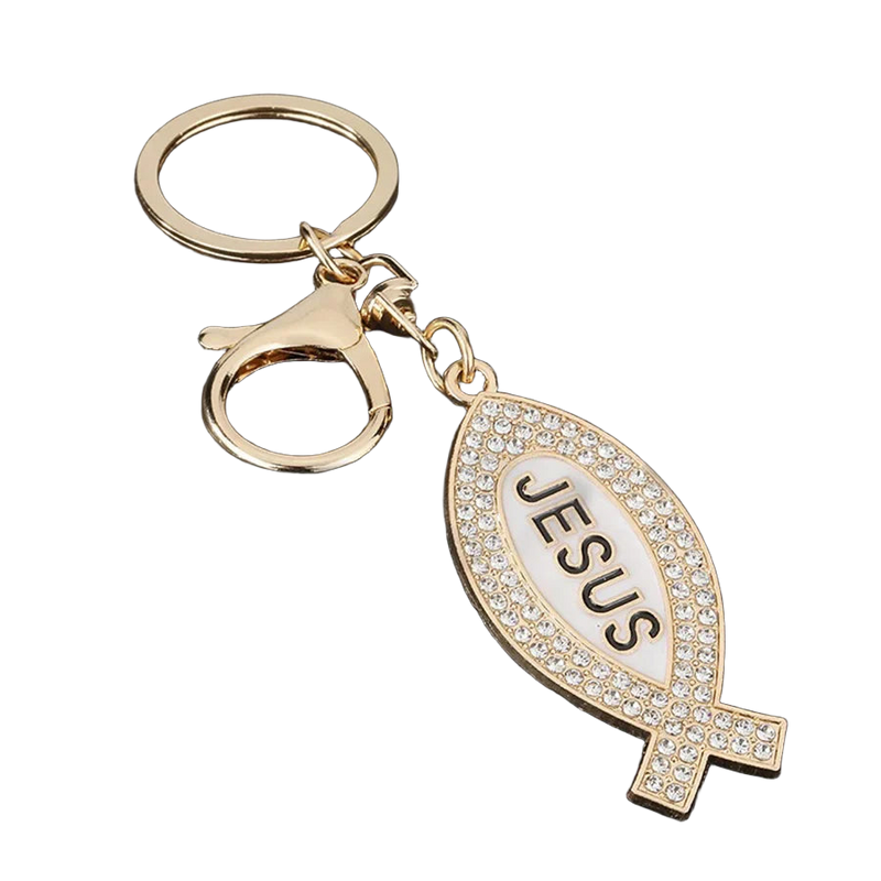 Bag Charm Llavero Religioso Premium - Símbolo de Jesús en 3 Colores con Cristal