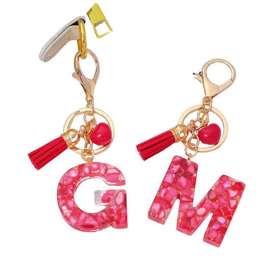 Charm para Bolsos Llavero Corazón Rojo Letras A-Z con Borlas, Colgante de Bolso Regalo para Mujer