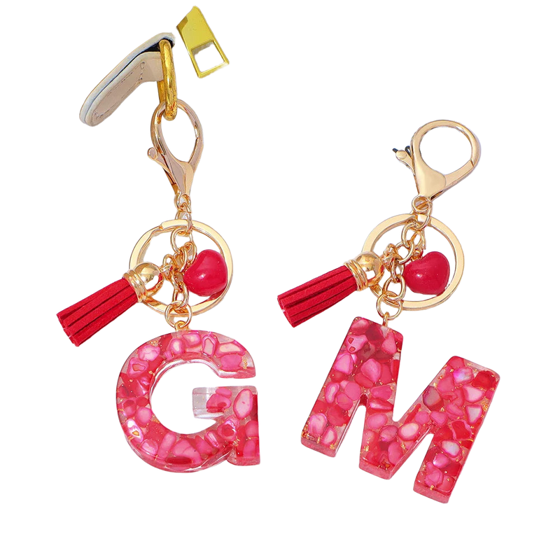 Charm para Bolsos Llavero Corazón Rojo Letras A-Z con Borlas, Colgante de Bolso Regalo para Mujer