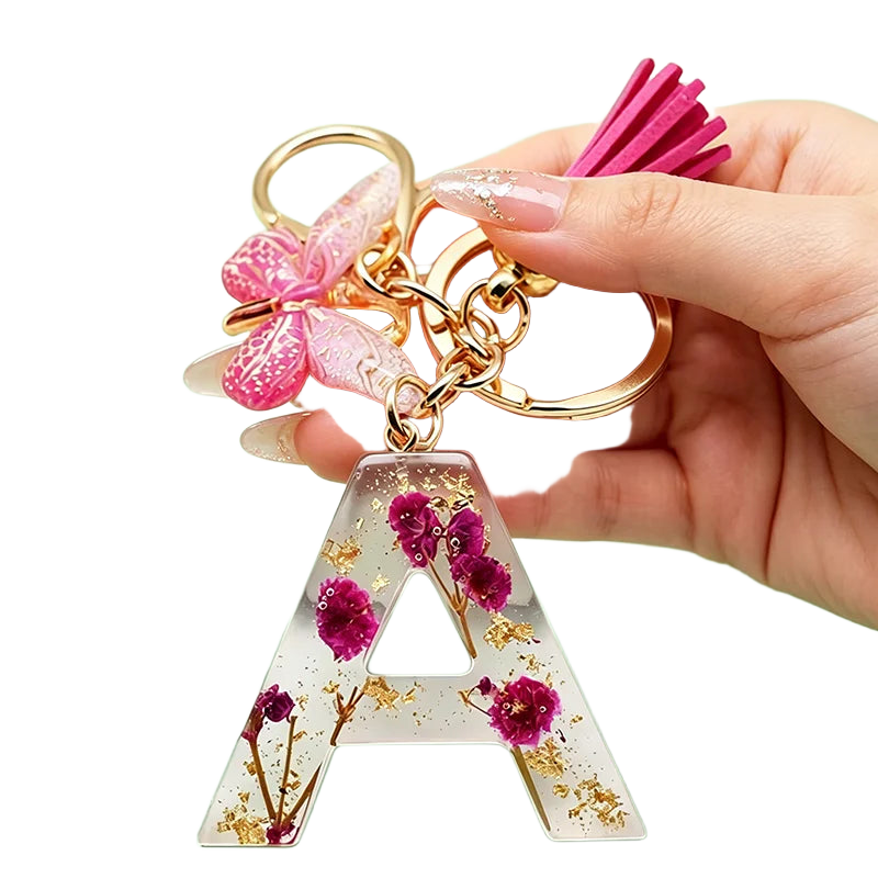 Llavero a Crochet Paso a Paso - Colgante de Flores Secas y Resina, Inicial A-Z, Mariposa y Borla, Re