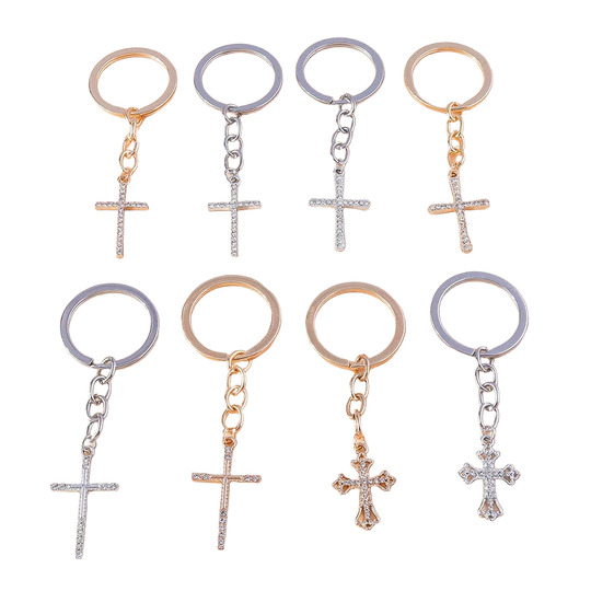 Llavero a Crochet Paso a Paso: Cruz Elegante con Cristal – Colgante Religioso Premium para Coche, Bo