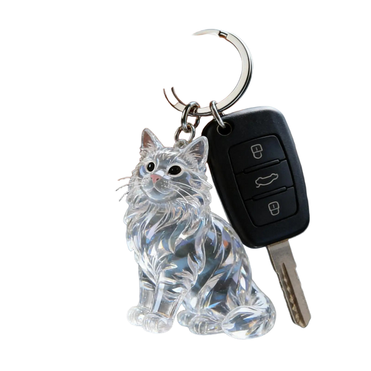 Llavero Cartera Transparente con Gato - Bolsa Portaobjetos para Llaveros, Recuerdo de Mascota, Regal