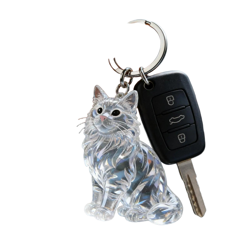 Llavero Cartera Transparente con Gato - Bolsa Portaobjetos para Llaveros, Recuerdo de Mascota, Regal