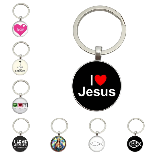 Llavero Coche I Love Jesus - Diseño Religioso con Vidrio Cabujón, Llavero para Coches Premium, Regal