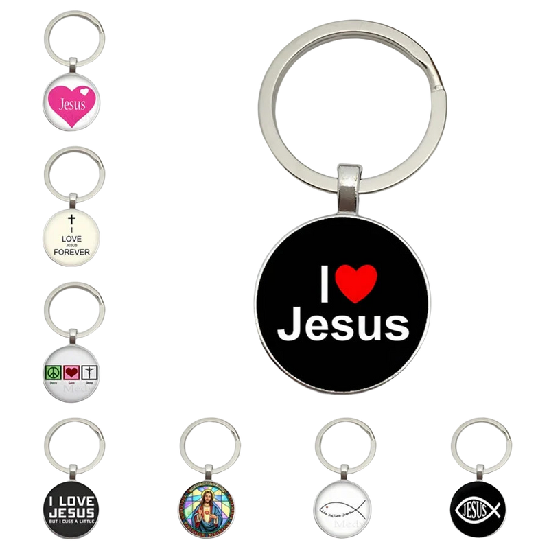Llavero Coche I Love Jesus - Diseño Religioso con Vidrio Cabujón, Llavero para Coches Premium, Regal