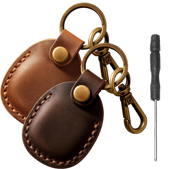 Llavero con AirTag de Cuero Genuino - Funda Protectora para Mascotas, Equipaje y Bolsos