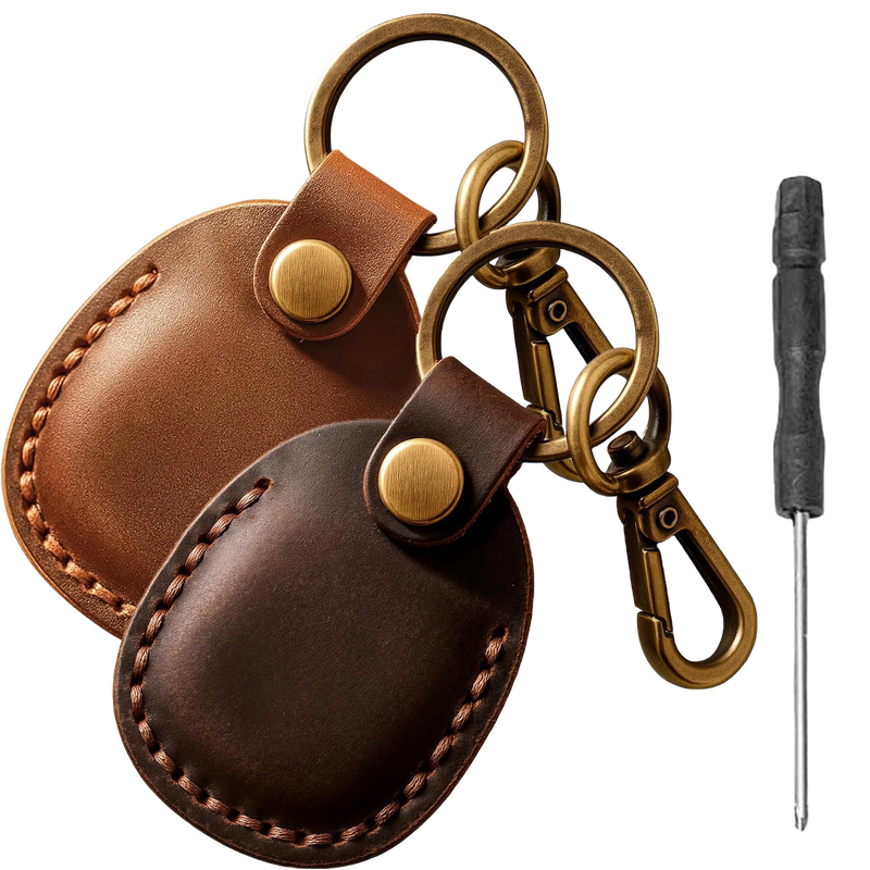 Llavero con AirTag de Cuero Genuino - Funda Protectora para Mascotas, Equipaje y Bolsos