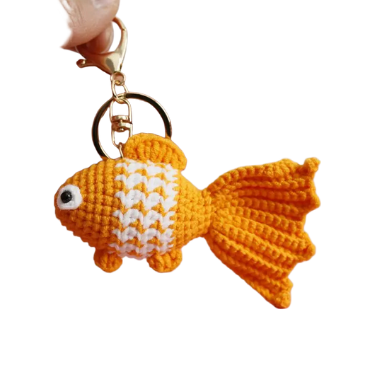 Llavero con foto personalizado - Pez de Oro Tejido a Mano, Llavero Creativo de Ganchillo, Accesorio