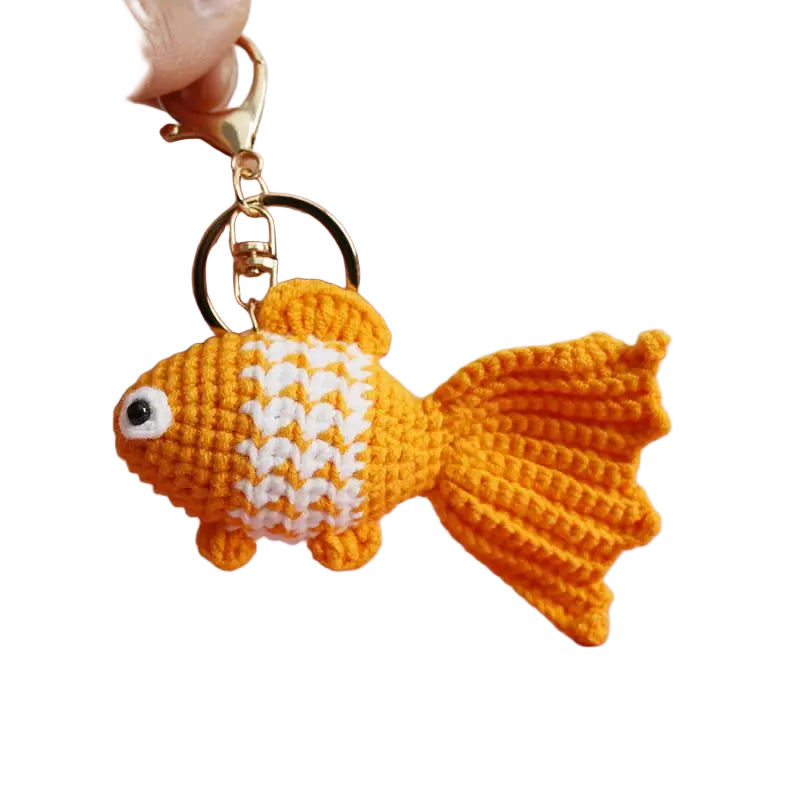 Llavero con foto personalizado - Pez de Oro Tejido a Mano, Llavero Creativo de Ganchillo, Accesorio