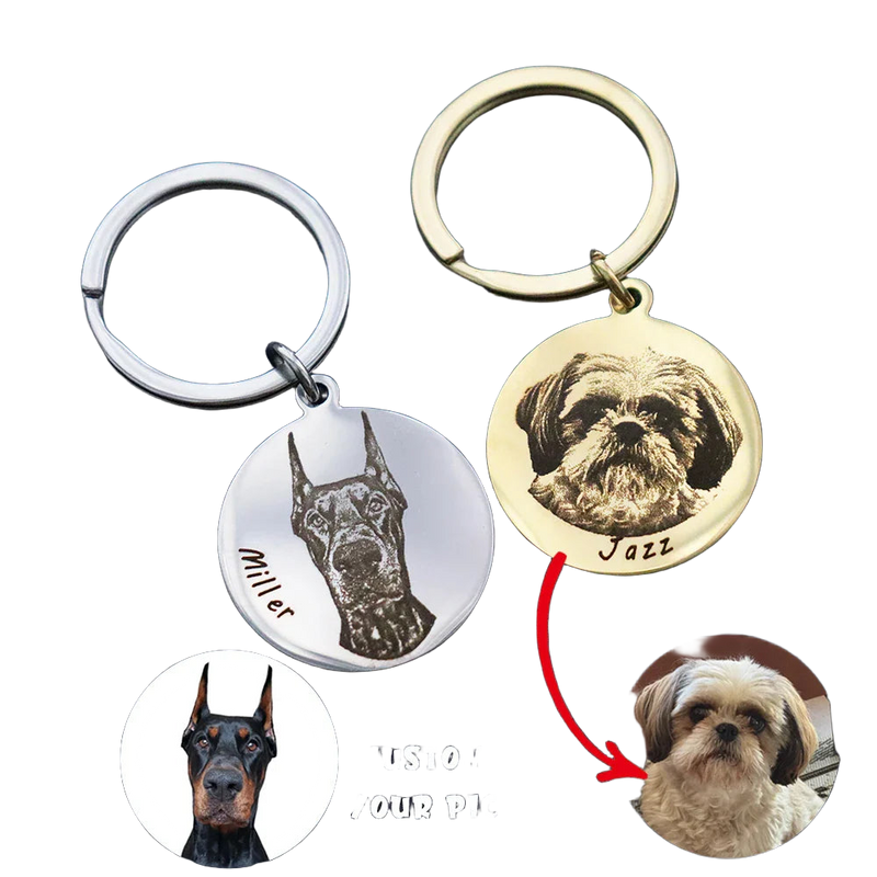 Llavero con Foto Personalizado de Mascota - Colgante Redondo de Acero Inoxidable, Regalo Emocional p