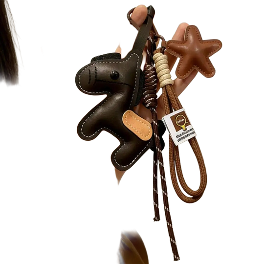 Llavero con Peluche de Caballo de Diseño Vintage - Llavero de Cuero PU Premium