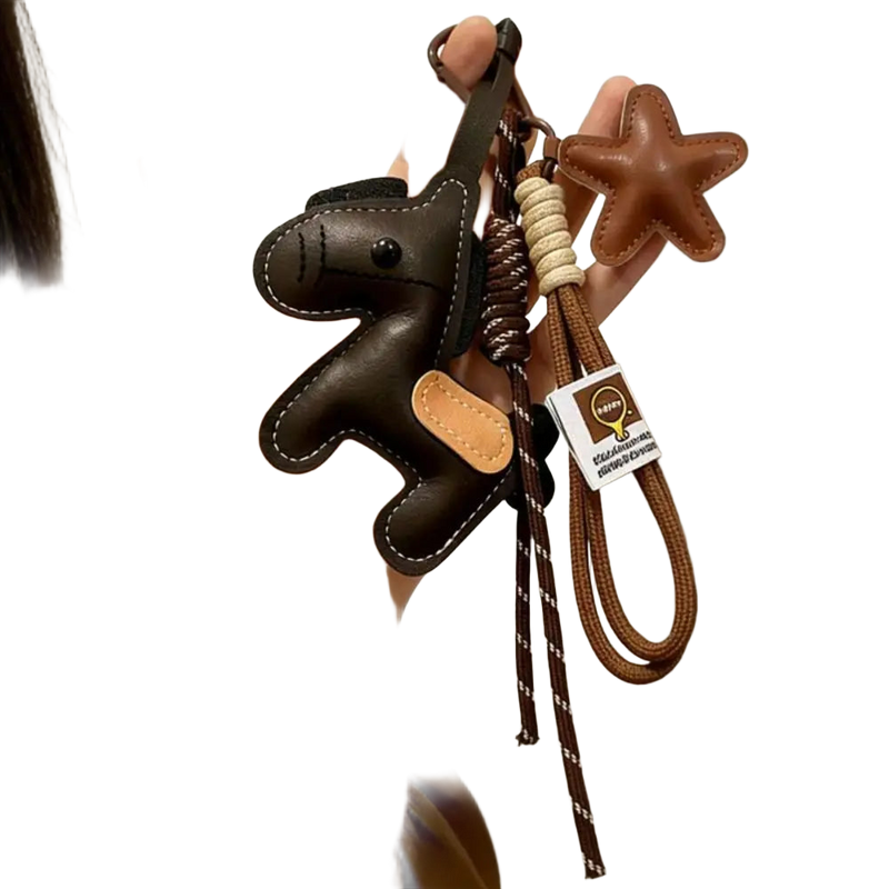 Llavero con Peluche de Caballo de Diseño Vintage - Llavero de Cuero PU Premium
