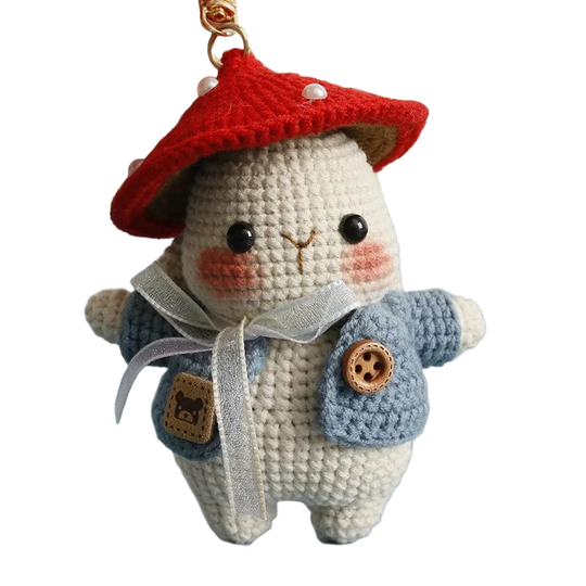 Llavero con Peluche de Conejo Champiñón a Crochet - Labubu Llavero Precio, Llaveros con Peluches Art