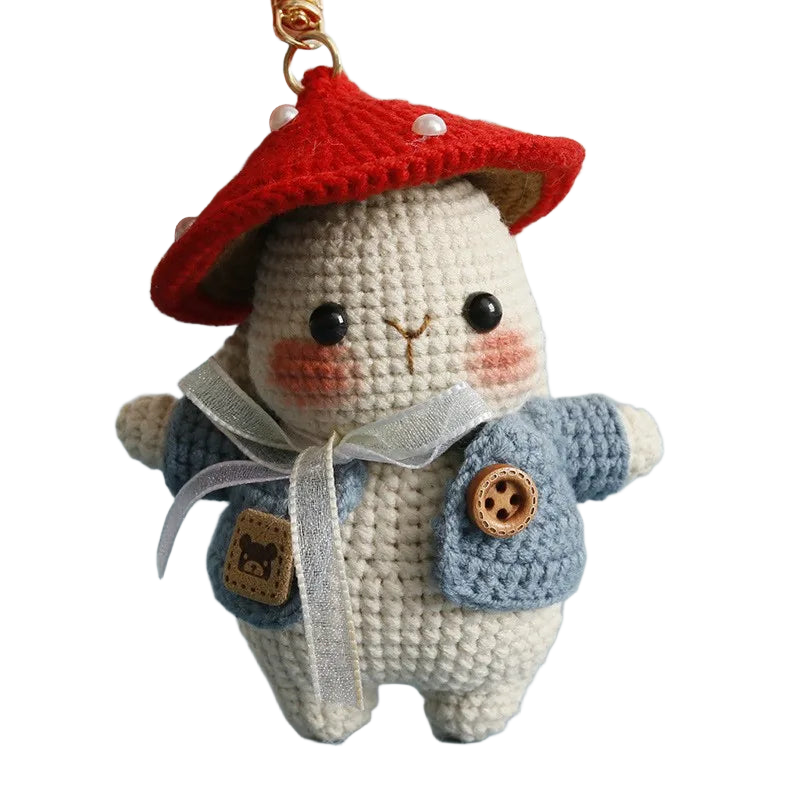 Llavero con Peluche de Conejo Champiñón a Crochet - Labubu Llavero Precio, Llaveros con Peluches Art