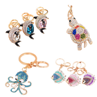 Llavero con Peluche de Tortuga Marina - Cristal Rhinestone y Metal, Diseño Marino para Bolso y Llave