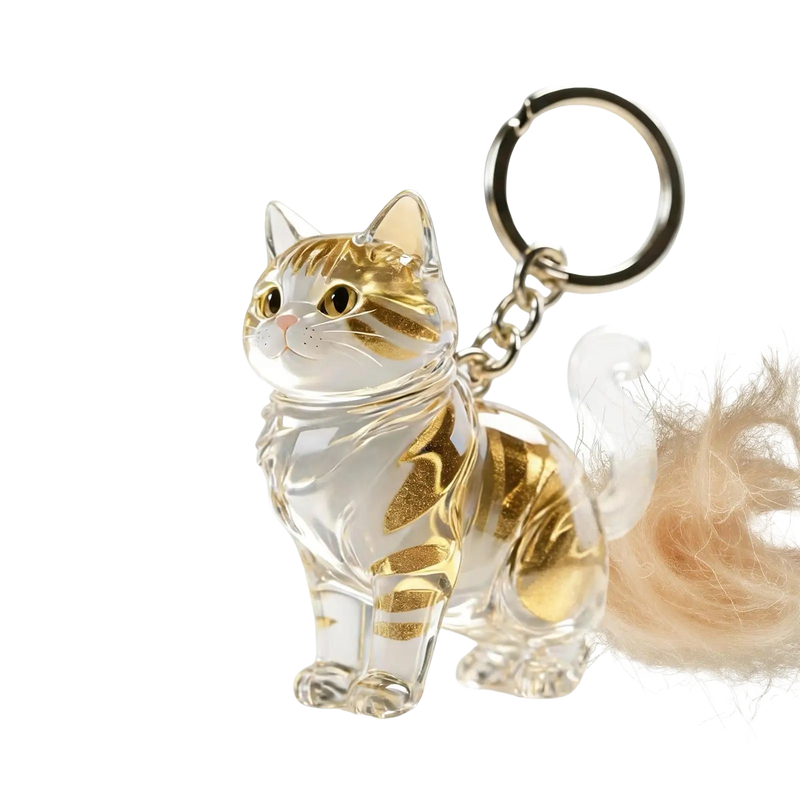 Llavero con Peluche para Guardar Pelo de Gato - Caja Acrílica Transparente Artesanal