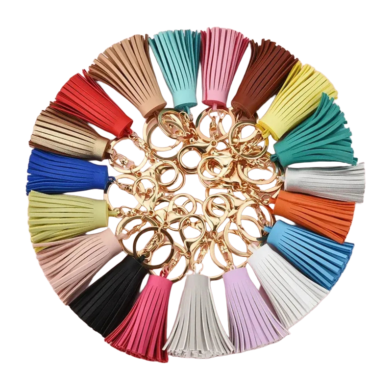 Llavero de Cuero Corto con Borla - Keychain Premium para Bolso, Mochila y Regalo