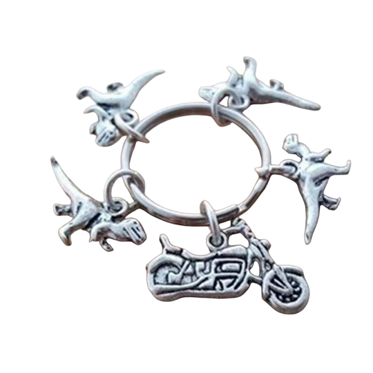 Llavero de Moto Gris con Dinosaurio