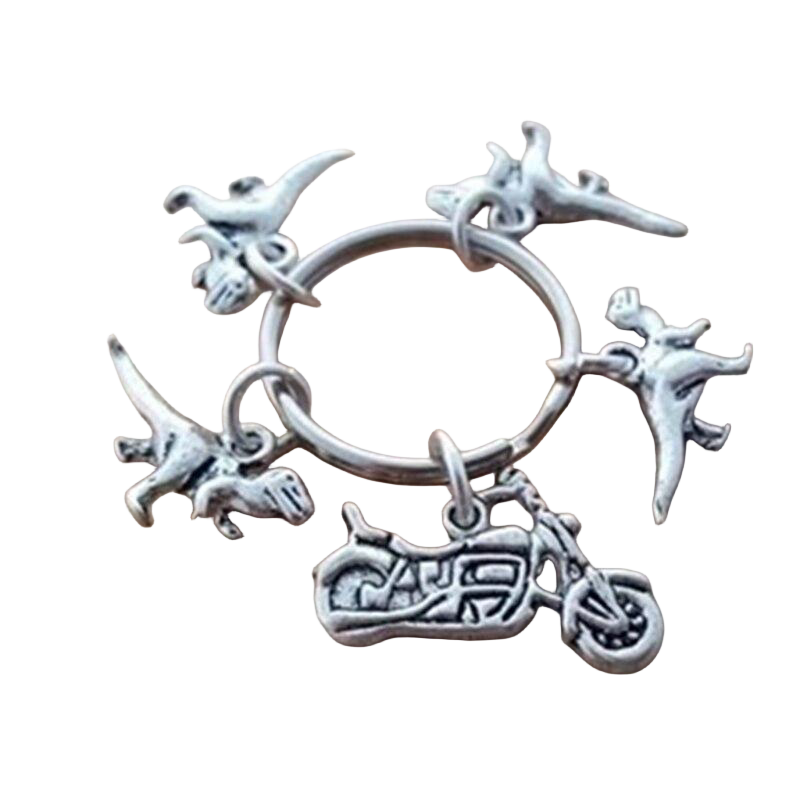 Llavero de Moto Gris con Dinosaurio