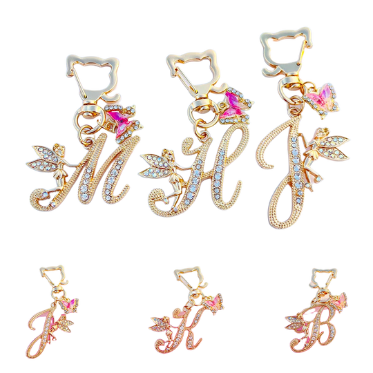Llavero para Bolso Boutique Angel Iniciales A-Z Mariposa Cristal Metal Charm Colgante Regalo Madre M