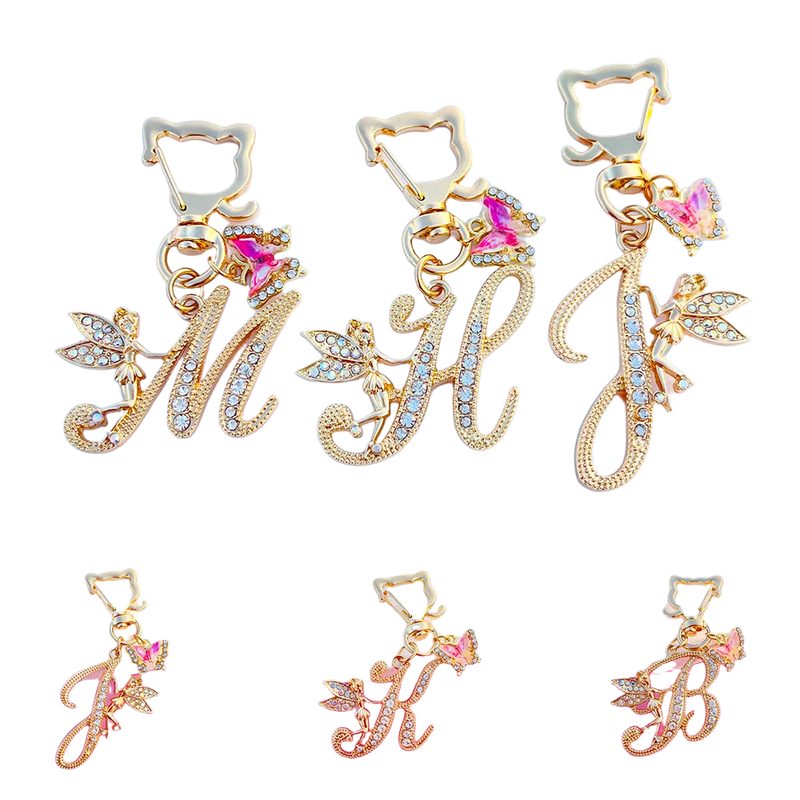 Llavero para Bolso Boutique Angel Iniciales A-Z Mariposa Cristal Metal Charm Colgante Regalo Madre M