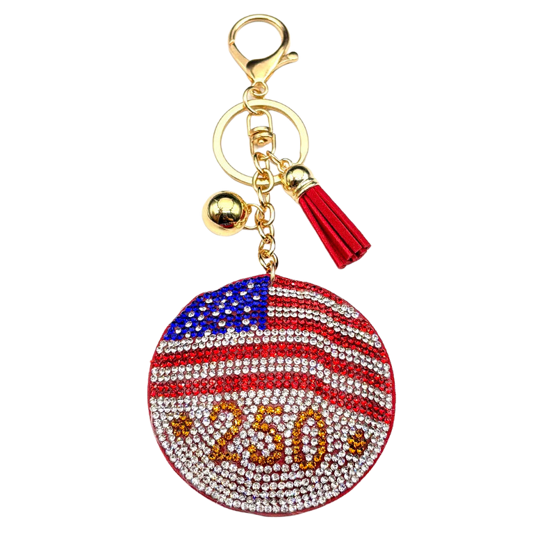 Llavero para Bolso con Pedrería - Bandera Americana 250 Aniversario, Charm de Cuero Premium
