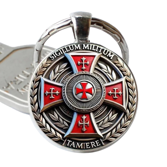 Llavero para Bolso Cruz Templaria Roja - Símbolo Masón de Resina y Metal, Accesorio Premium