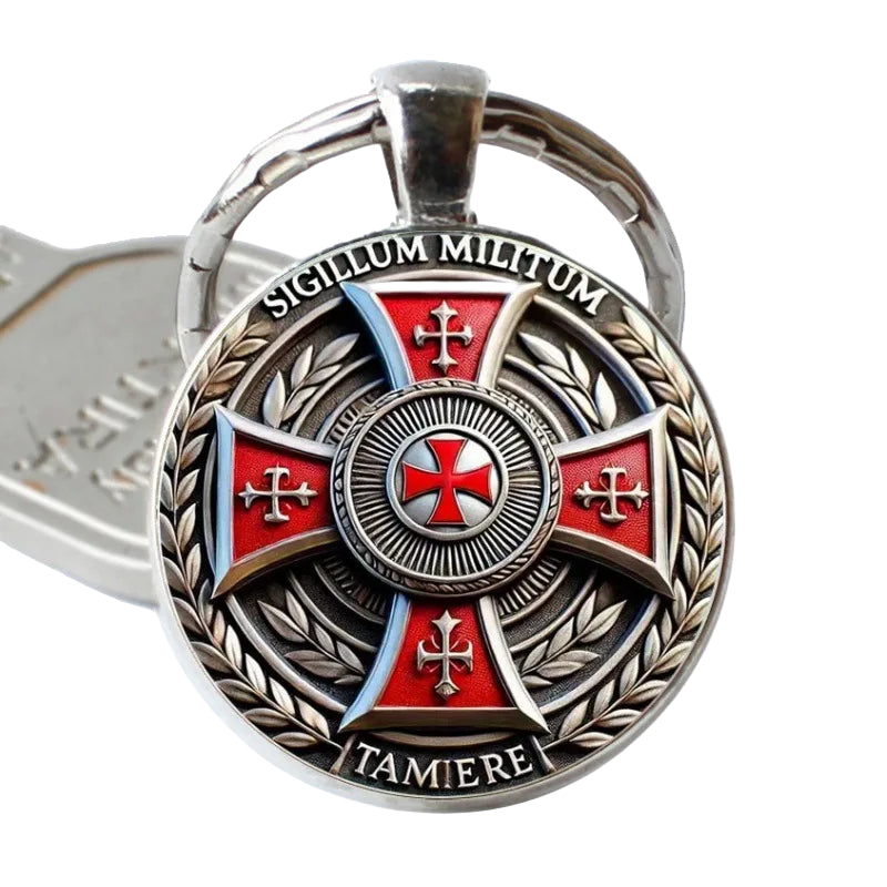 Llavero para Bolso Cruz Templaria Roja - Símbolo Masón de Resina y Metal, Accesorio Premium