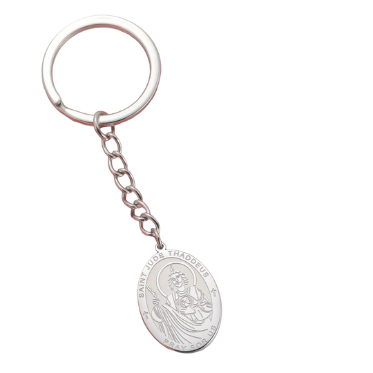 Llavero para Bolso de Acero Inoxidable con Medalla de San Judas Tadeo - Regalo Inspirador para Hombr