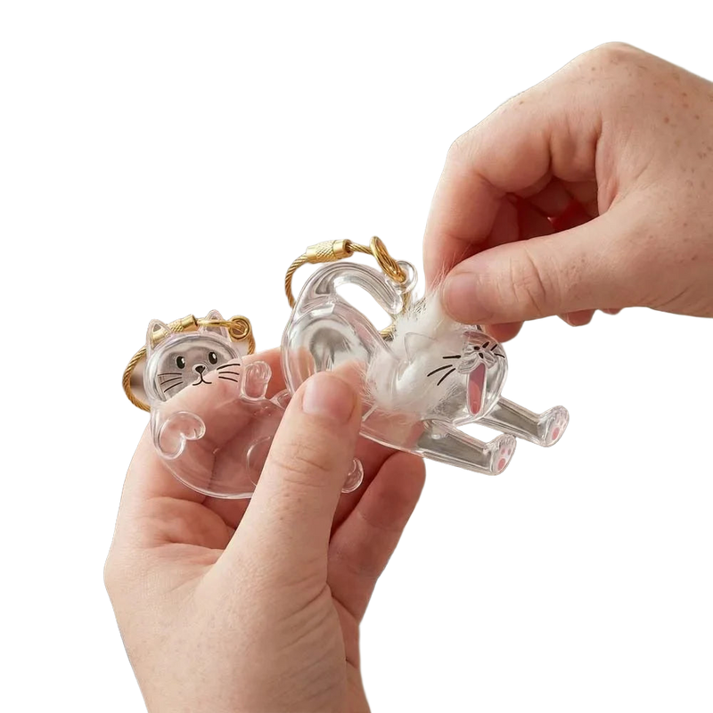 Llavero para Bolso de Acrílico Transparente con Cápsula para Pelo de Gato - Charm Portátil y Elegant