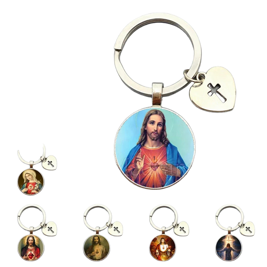 Llavero para Bolso Sagrado Corazón de Jesús y Virgen María - Joyería Religiosa Premium