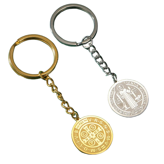 Llavero para Bolso San Benito Exorcismo Cruz Doble Cara Acero Inoxidable Amuleto Protección Premium