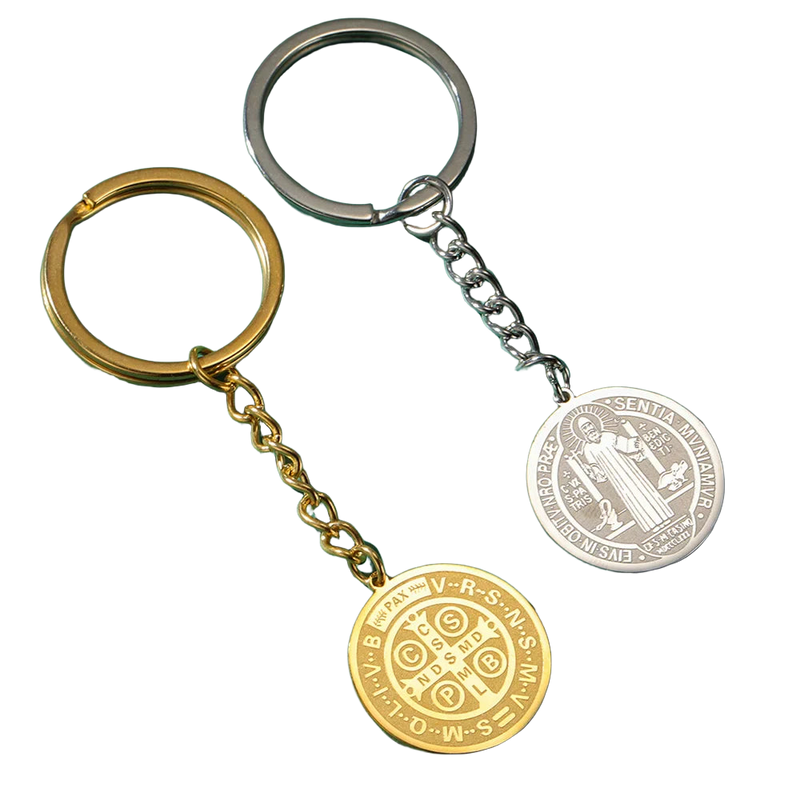 Llavero para Bolso San Benito Exorcismo Cruz Doble Cara Acero Inoxidable Amuleto Protección Premium