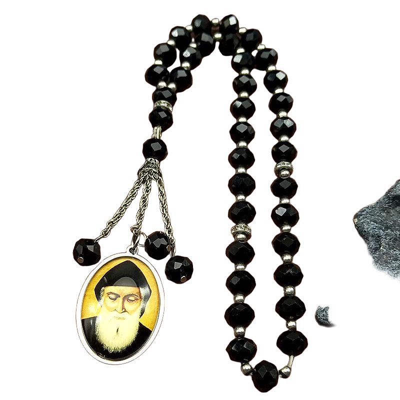 Llavero para Bolso San Charbel - Colgante Religioso de Acero Inoxidable Dorado, Amuleto de Oración p