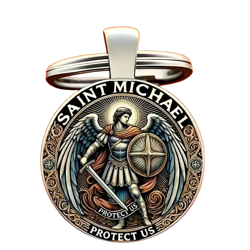 Llavero para bolso San Miguel Arcángel - Llavero Templario Cruzado Premium, Accesorio Religioso Simb