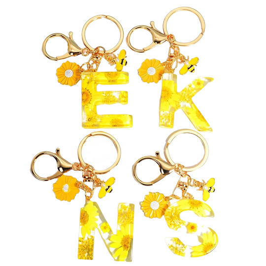 Llavero para moteros con inicial personalizada - Girasol amarillo fashion premium