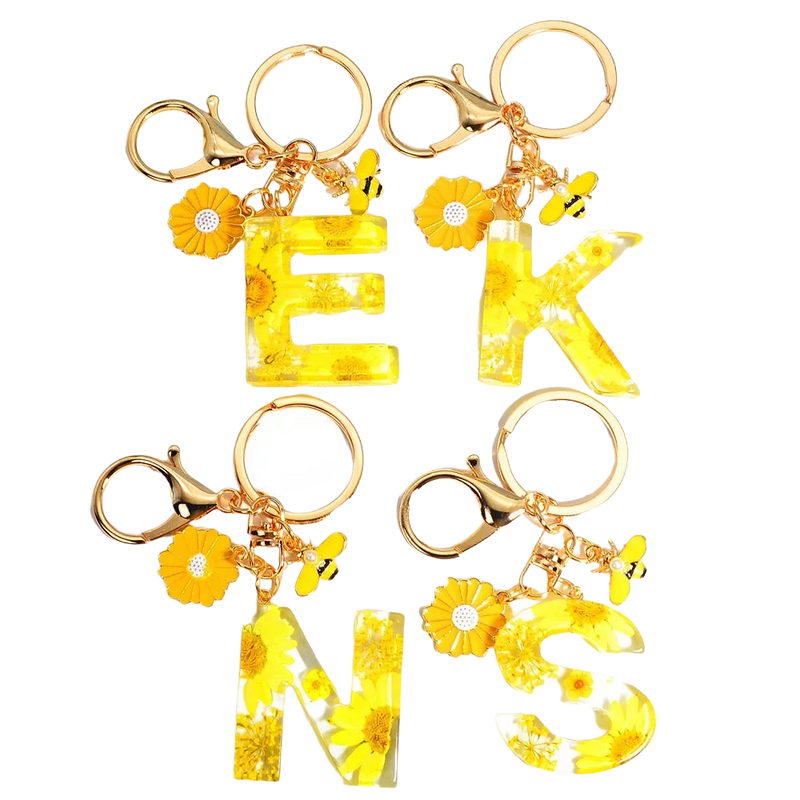 Llavero para moteros con inicial personalizada - Girasol amarillo fashion premium