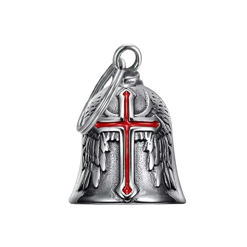 Llavero para Moto que No Raya la Tija - Alas de Ángel Guardián y Campana Protectora, Amuleto Exorcis