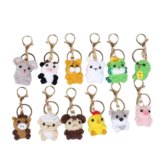 Llavero Personalizado Mini Animal Crochet - Oveja Vaca Muñeco Amigurumi Premium