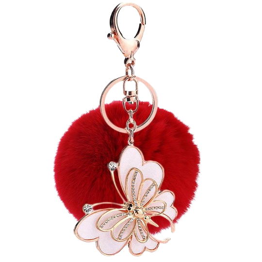Llavero Pompón Rojo Mariposa