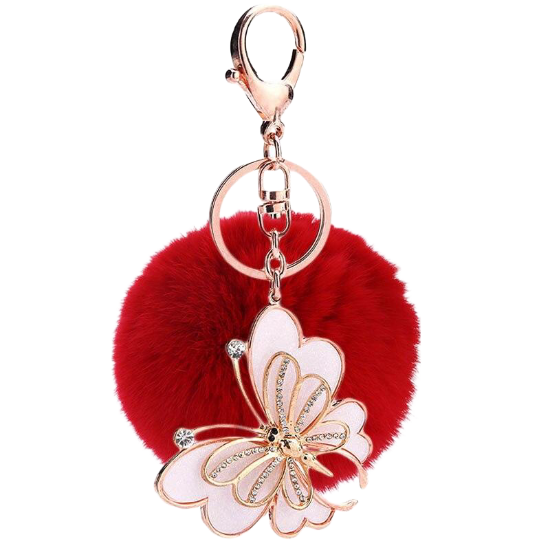 Llavero Pompón Rojo Mariposa