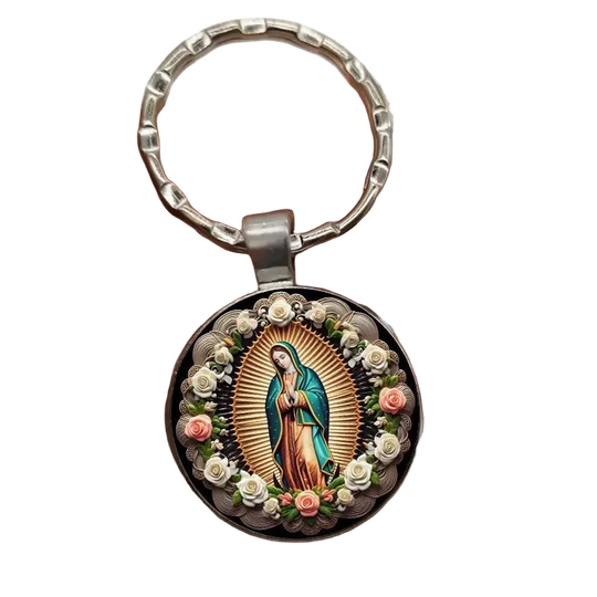 Llavero Retro Exquisito con Flores y Patrones Elegantes - Keychain de Vidrio y Aleación Premium