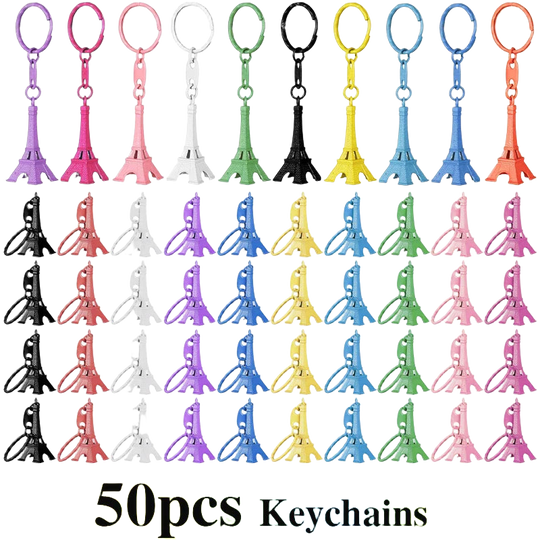 Llavero Torre Eiffel - Pack 50 Unidades, 10 Colores, Recuerdo de París, Regalo Original