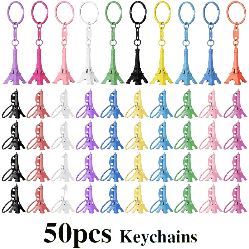 Llavero Torre Eiffel - Pack 50 Unidades, 10 Colores, Recuerdo de París, Regalo Original