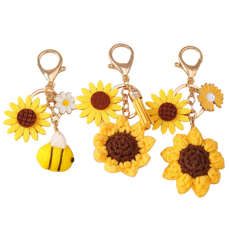 Llaveros Crochet Hechos a Mano - Girasol Tejido para Mujer, Llavero Crochet Original para Bolso y De
