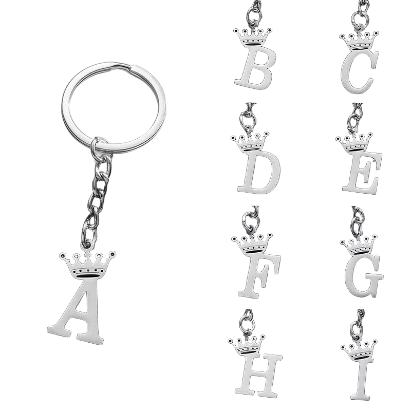 Llaveros Originales para Coche - Corona DIY A-Z Letras Colgante Acero Inoxidable Personalizado Regal