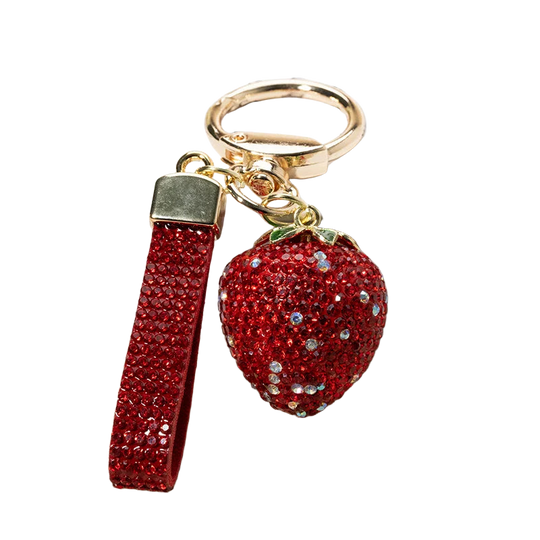 Llaveros Originales para Coche - Fresa de Diamantes Rojos Brillantes, Colgante para Bolso, Llavero E