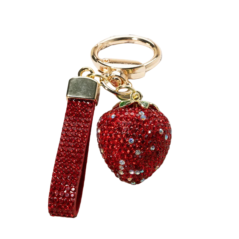 Llaveros Originales para Coche - Fresa de Diamantes Rojos Brillantes, Colgante para Bolso, Llavero E