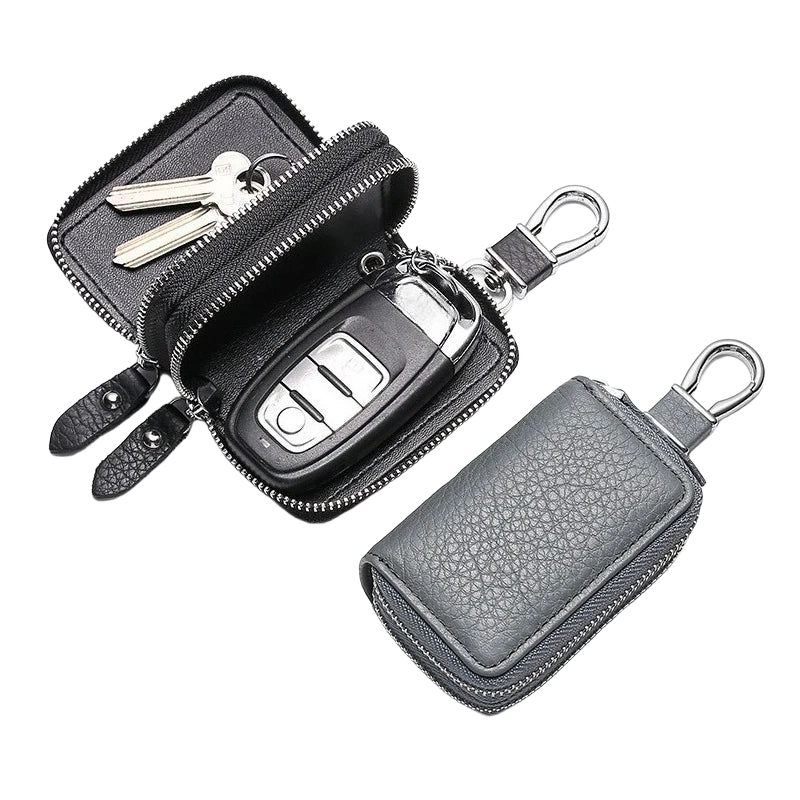 Llaveros originales para coche de cuero - Funda con cremallera para hombre y mujer, regalo premium