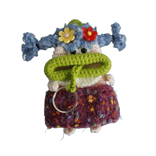 Llaveros Originales para Regalo - Funny Sausage Mouth Girl Crochet Keychain Personalizado